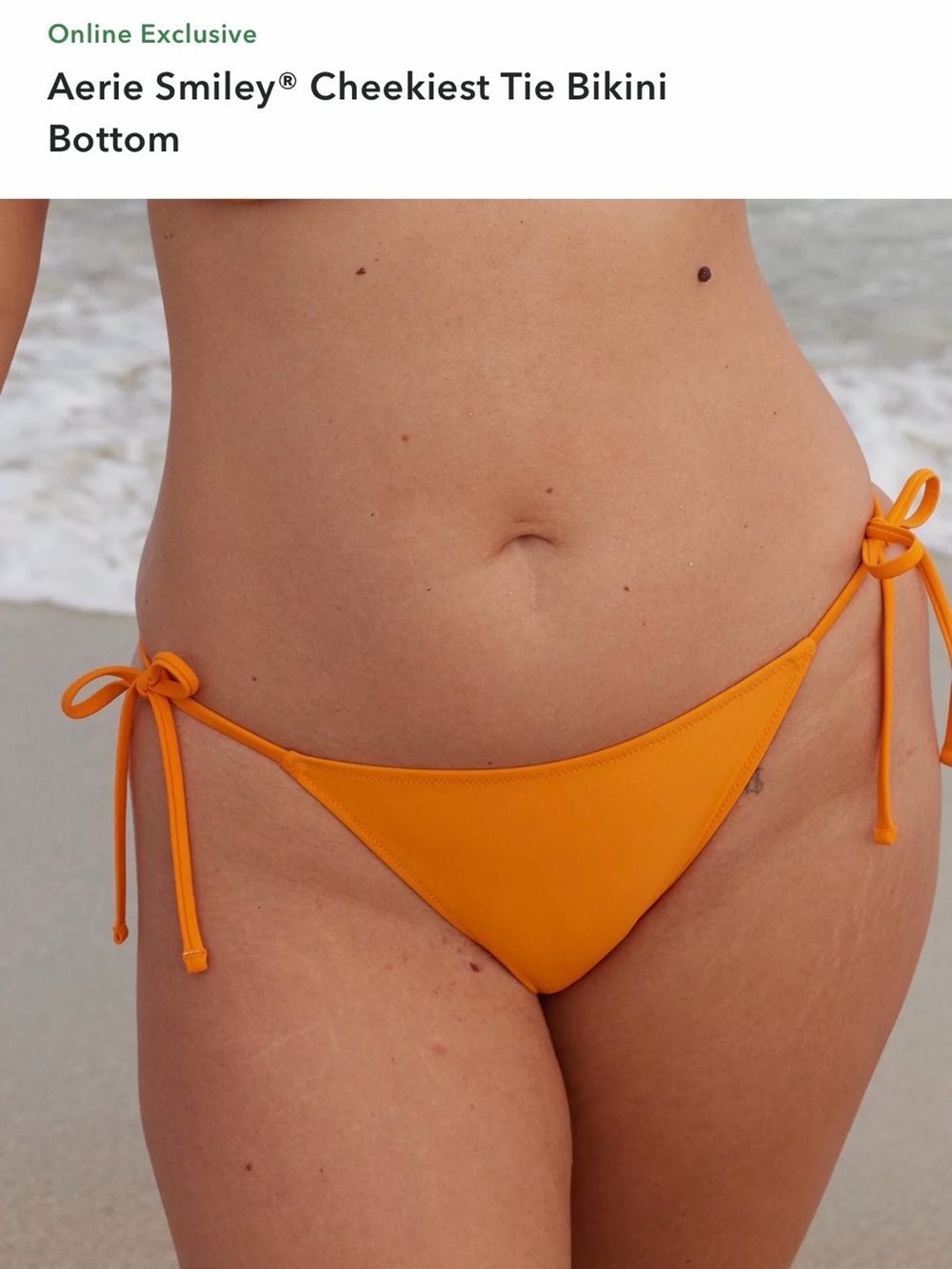 aerie Smiley® Cheekiest Tie Bikini Bottom‎ - Orange size large